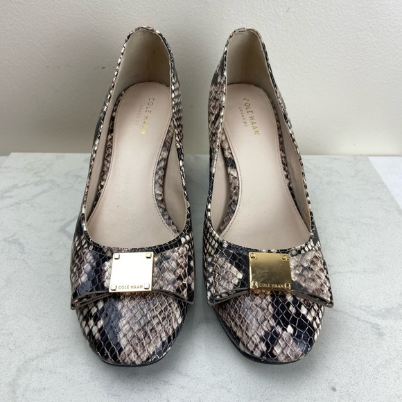 Cole Haan Tali Bow Pumps Reptile Leather Contemporary Heels - Picture 3 of 11